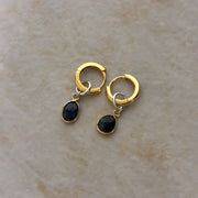 ブラックラブラドライト チャーム付きフープピアス Silver925
