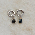 ブラックラブラドライト チャーム付きフープピアス Silver925