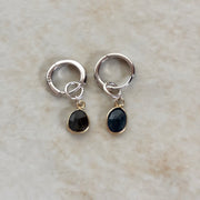 ブラックラブラドライト チャーム付きフープピアス Silver925