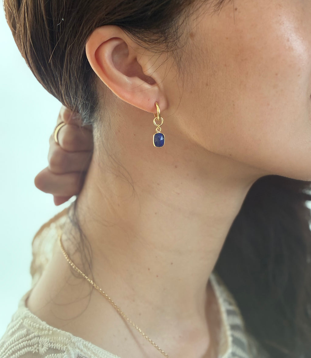 ラピスラズリ チャーム付きフープピアス Silver925